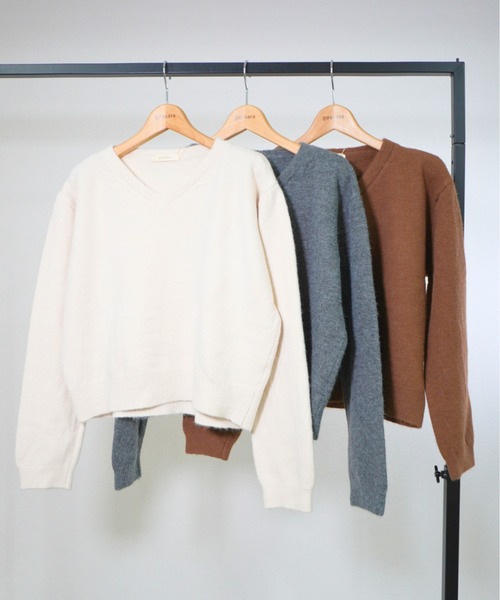 gossara(ゴサラ)の「Vネックフワニット(ニット/セーター・レディース・グレー/アイボリー/ブラウン・FREE)」の17枚目の写真