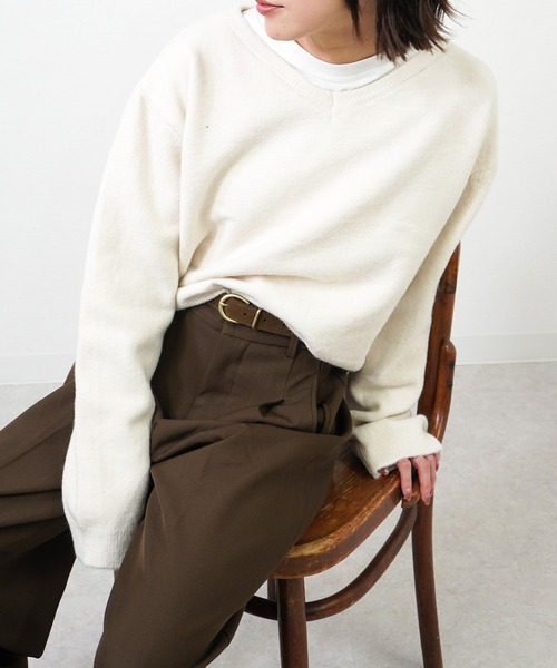 gossara(ゴサラ)の「Vネックフワニット(ニット/セーター・レディース・グレー/アイボリー/ブラウン・FREE)」の19枚目の写真