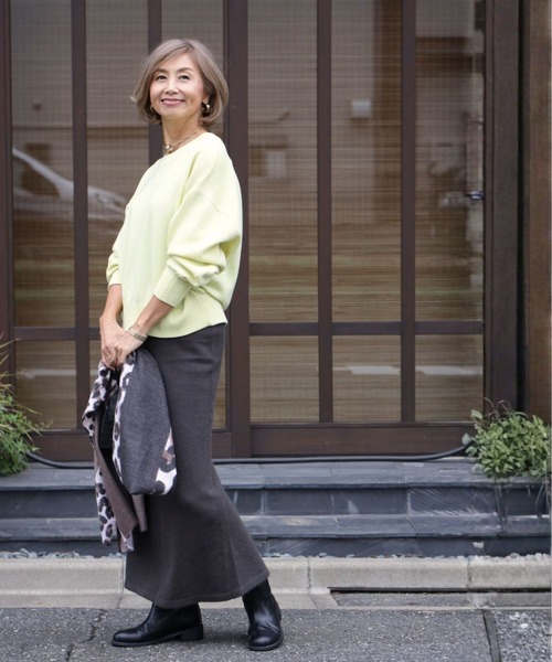 Ehre style(エーレスタイル)の「ラク×きれいを両立。大人のニットスカート。(スカート・レディース・アイボリー/ネイビー/チャコールグレー・L/M)」の9枚目の写真