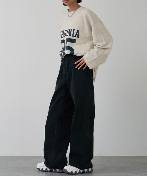 abahouse mavie（アバハウスマヴィ）の「クロスウエストワイドデニム（デニムパンツ・レディース・ライトブルー/ブラック/グレー・36/38/40）」の12枚目の写真