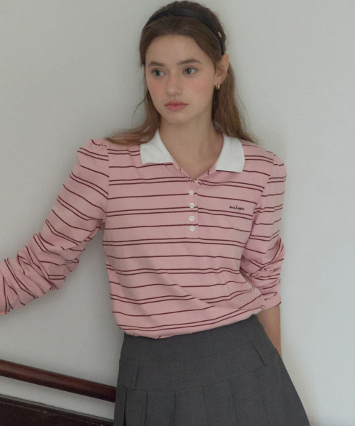 OURHOPE(アワーホープ)の「ストライプシャーリングピケスリーブTシャツ - ピンク(Tシャツ/カットソー・レディース・PINK・FREE)」の3枚目の写真