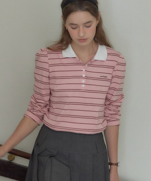 OURHOPE(アワーホープ)の「ストライプシャーリングピケスリーブTシャツ - ピンク(Tシャツ/カットソー・レディース・PINK・FREE)」の4枚目の写真