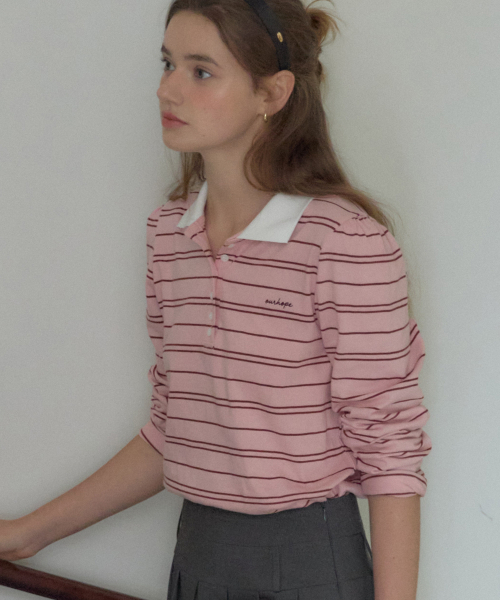 OURHOPE(アワーホープ)の「ストライプシャーリングピケスリーブTシャツ - ピンク(Tシャツ/カットソー・レディース・PINK・FREE)」の2枚目の写真