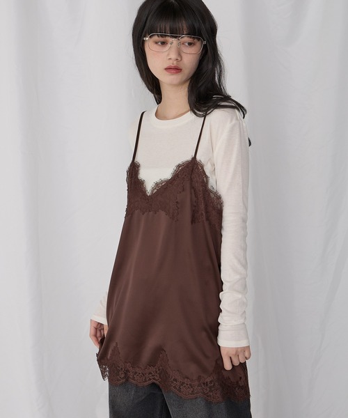 Unblend(アンブレンド)の「【Unblend】マットサテン レース キャミソールチュニック(キャミソール・レディース・オフホワイト/ブラック/ブラウン/レモンイエロー・FREE)」の3枚目の写真