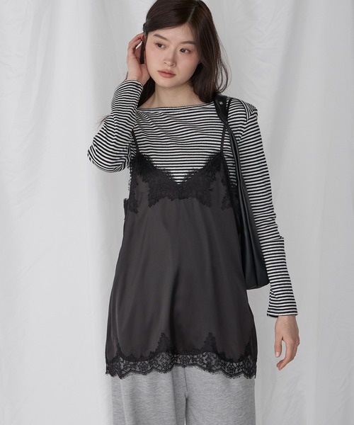 Unblend(アンブレンド)の「【Unblend】マットサテン レース キャミソールチュニック(キャミソール・レディース・オフホワイト/ブラック/ブラウン/レモンイエロー・FREE)」の2枚目の写真