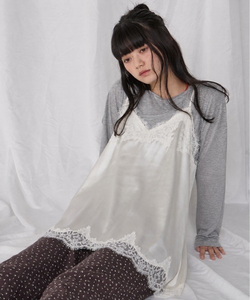 Unblend(アンブレンド)の「【Unblend】マットサテン レース キャミソールチュニック(キャミソール・レディース・オフホワイト/ブラック/ブラウン/レモンイエロー・FREE)」の12枚目の写真