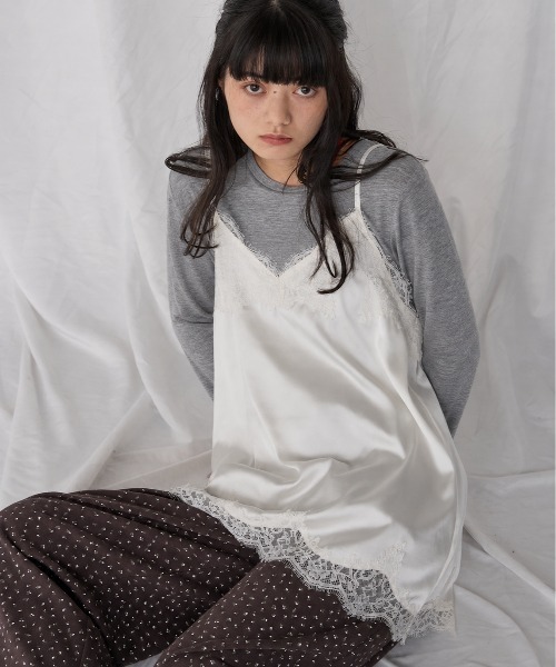 Unblend(アンブレンド)の「【Unblend】マットサテン レース キャミソールチュニック(キャミソール・レディース・オフホワイト/ブラック/ブラウン/レモンイエロー・FREE)」の13枚目の写真