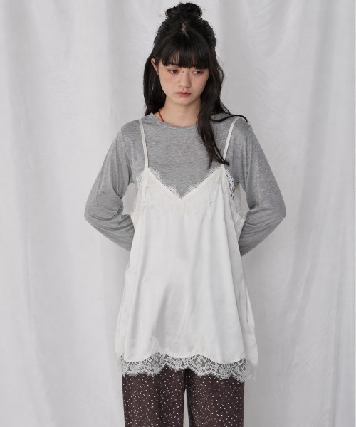 Unblend(アンブレンド)の「【Unblend】マットサテン レース キャミソールチュニック(キャミソール・レディース・オフホワイト/ブラック/ブラウン/レモンイエロー・FREE)」の10枚目の写真