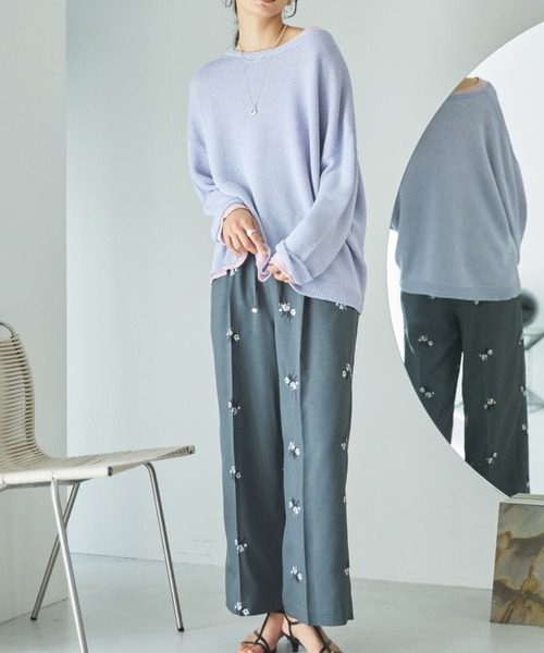 Doux archives（ドゥアルシーヴ）の「花柄刺繍センタープレスパンツ（その他パンツ・レディース・チャコールグレー/グレイッシュベージュ・FREE）」の3枚目の写真
