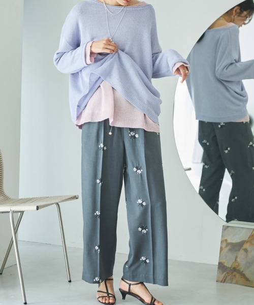 Doux archives（ドゥアルシーヴ）の「花柄刺繍センタープレスパンツ（その他パンツ・レディース・チャコールグレー/グレイッシュベージュ・FREE）」の6枚目の写真
