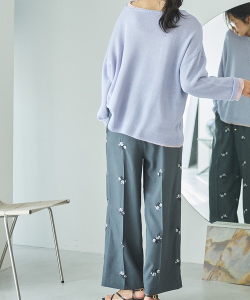 Doux archives（ドゥアルシーヴ）の「花柄刺繍センタープレスパンツ（その他パンツ・レディース・チャコールグレー/グレイッシュベージュ・FREE）」の9枚目の写真
