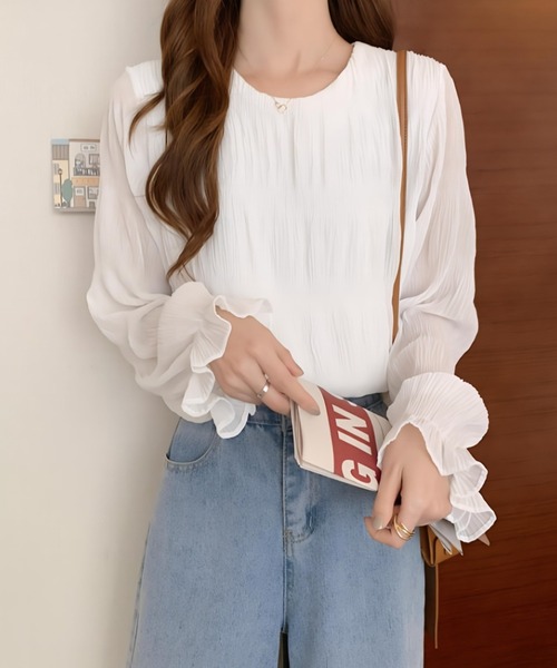 yuue' ( wear )（ユーイ）の「シアーシャーリングフリルブラウス（シャツ/ブラウス・レディース・ホワイト/ブラック/アイボリー・FREE）」の2枚目の写真