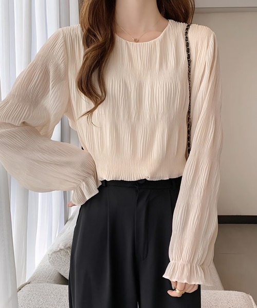 yuue' ( wear )（ユーイ）の「シアーシャーリングフリルブラウス（シャツ/ブラウス・レディース・ホワイト/ブラック/アイボリー・FREE）」の3枚目の写真