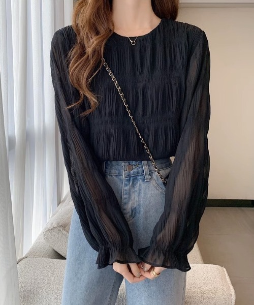 yuue' ( wear )（ユーイ）の「シアーシャーリングフリルブラウス（シャツ/ブラウス・レディース・ホワイト/ブラック/アイボリー・FREE）」の12枚目の写真