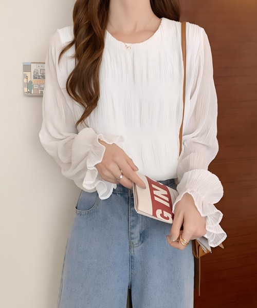 yuue' ( wear )（ユーイ）の「シアーシャーリングフリルブラウス（シャツ/ブラウス・レディース・ホワイト/ブラック/アイボリー・FREE）」の4枚目の写真