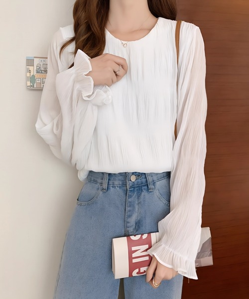 yuue' ( wear )（ユーイ）の「シアーシャーリングフリルブラウス（シャツ/ブラウス・レディース・ホワイト/ブラック/アイボリー・FREE）」の5枚目の写真