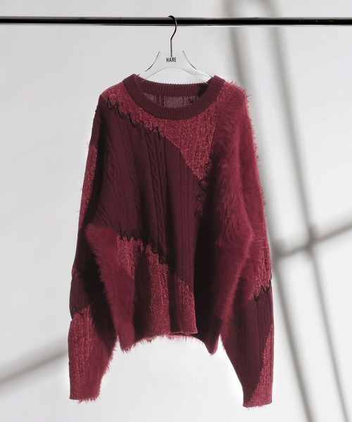 HARE(ハレ)の「TSUNAGARIニットプルオーバー(HARE)(ニット/セーター・メンズ・ボルドー/ブラック・FREE)」の2枚目の写真