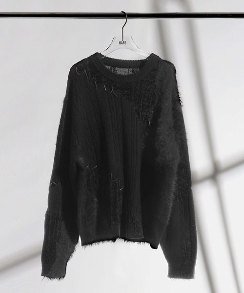 HARE(ハレ)の「TSUNAGARIニットプルオーバー(HARE)(ニット/セーター・メンズ・ボルドー/ブラック・FREE)」の1枚目の写真