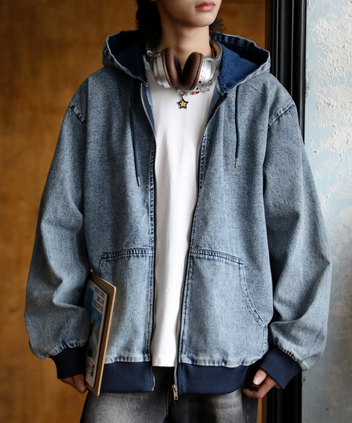 neos(ネオス)の「【neos】ルーズシルエット ヴィンテージライク ツイル デニム 迷彩 ジップ パーカー フードジャケット(パーカー・メンズ・ブラック/サックスブルー/ブルー/キャメル/カモフラージュ・MEDIUM/LARGE/X-LARGE)」の1枚目の写真