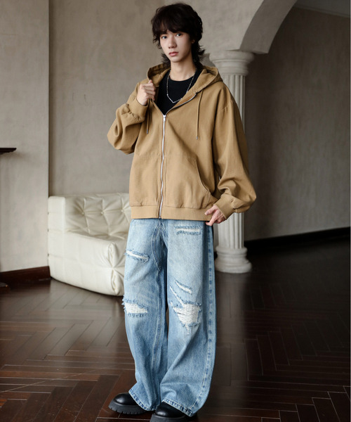 neos(ネオス)の「【neos】ルーズシルエット ヴィンテージライク ツイル デニム 迷彩 ジップ パーカー フードジャケット(パーカー・メンズ・ブラック/サックスブルー/ブルー/キャメル/カモフラージュ・MEDIUM/LARGE/X-LARGE)」の8枚目の写真