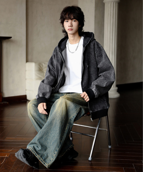 neos(ネオス)の「【neos】ルーズシルエット ヴィンテージライク ツイル デニム 迷彩 ジップ パーカー フードジャケット(パーカー・メンズ・ブラック/サックスブルー/ブルー/キャメル/カモフラージュ・MEDIUM/LARGE/X-LARGE)」の13枚目の写真