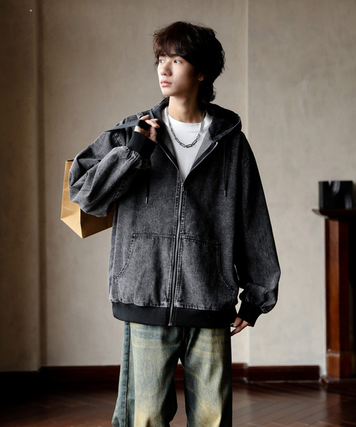 neos(ネオス)の「【neos】ルーズシルエット ヴィンテージライク ツイル デニム 迷彩 ジップ パーカー フードジャケット(パーカー・メンズ・ブラック/サックスブルー/ブルー/キャメル/カモフラージュ・MEDIUM/LARGE/X-LARGE)」の17枚目の写真