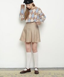 W25 wool pleats mini skirts beige