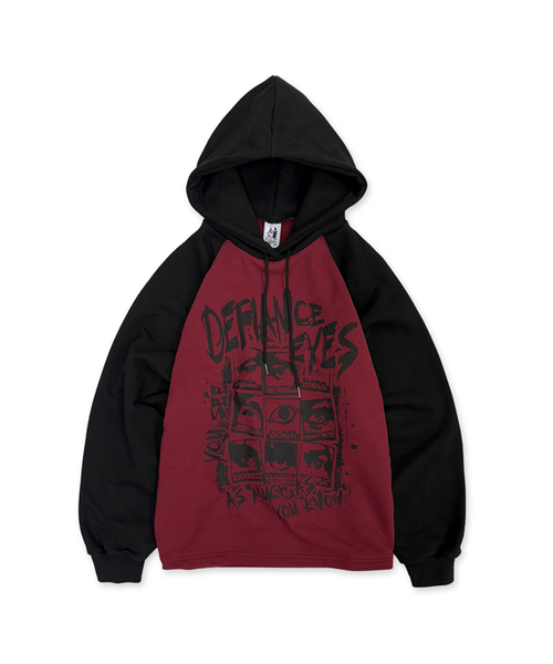 DEFYCLUBROBBERS(ディファイクラブロバース)の「Defiance Eyes reglan Hoodie (2color)(パーカー・レディース・バーガンディー/ブラック・MEDIUM/LARGE)」の2枚目の写真