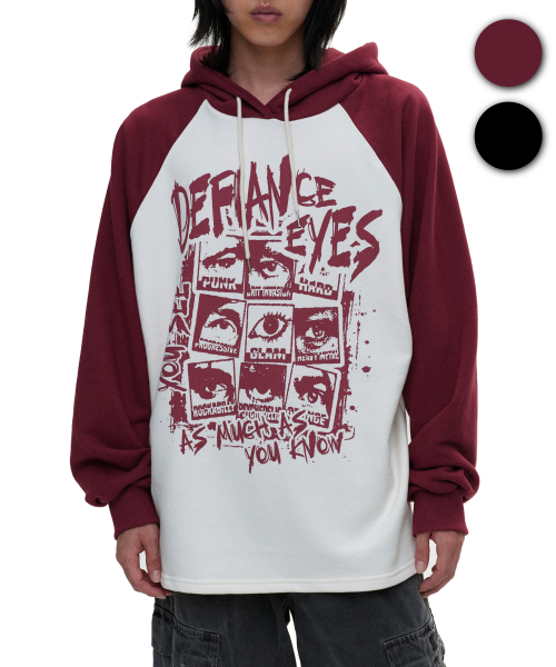 DEFYCLUBROBBERS(ディファイクラブロバース)の「Defiance Eyes reglan Hoodie (2color)(パーカー・レディース・バーガンディー/ブラック・MEDIUM/LARGE)」の3枚目の写真