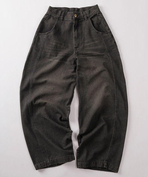 セール】【88】ヴィンテージ加工 バレルレッグ ワイドデニム カモフラ