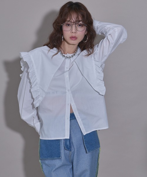 bohmal（ボマール）の「マルチウェイフリルカラーブラウス（シャツ/ブラウス・レディース・ホワイト/ブルー・MEDIUM）」の3枚目の写真