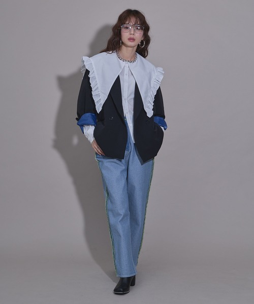 bohmal（ボマール）の「マルチウェイフリルカラーブラウス（シャツ/ブラウス・レディース・ホワイト/ブルー・MEDIUM）」の8枚目の写真