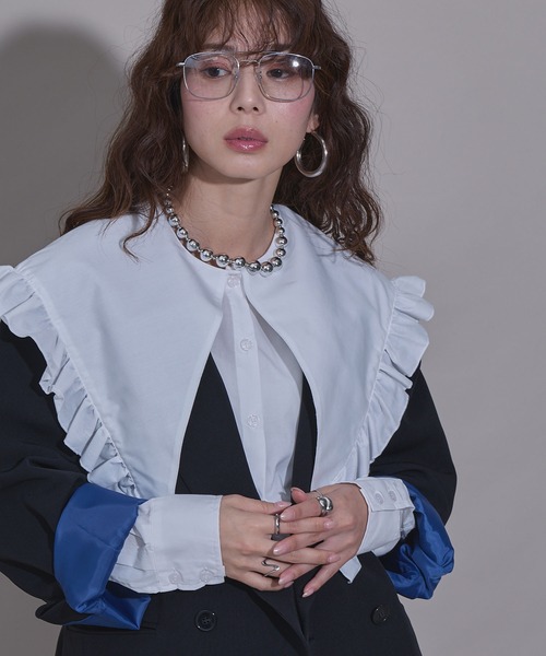 bohmal（ボマール）の「マルチウェイフリルカラーブラウス（シャツ/ブラウス・レディース・ホワイト/ブルー・MEDIUM）」の9枚目の写真