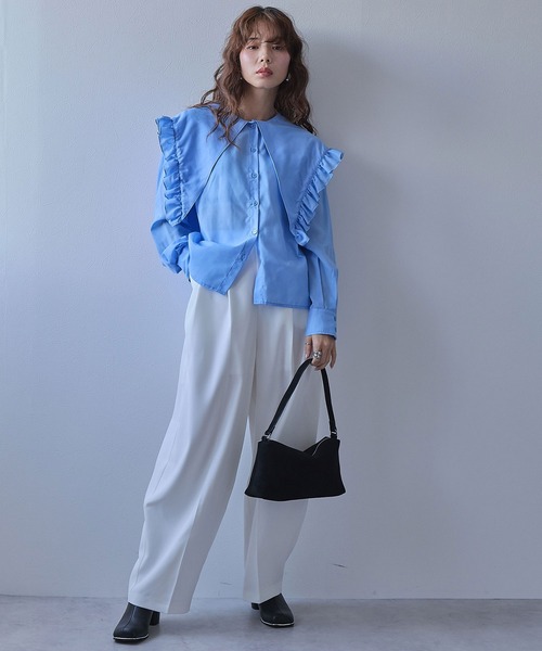 bohmal（ボマール）の「マルチウェイフリルカラーブラウス（シャツ/ブラウス・レディース・ホワイト/ブルー・MEDIUM）」の11枚目の写真