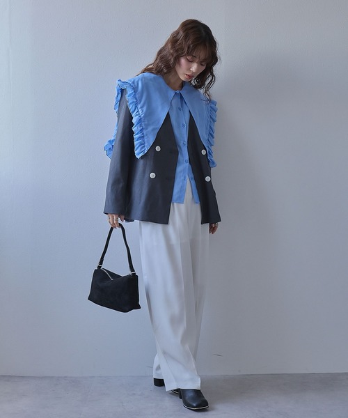 bohmal（ボマール）の「マルチウェイフリルカラーブラウス（シャツ/ブラウス・レディース・ホワイト/ブルー・MEDIUM）」の14枚目の写真