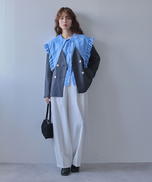 bohmal（ボマール）の「マルチウェイフリルカラーブラウス（シャツ/ブラウス・レディース・ホワイト/ブルー・MEDIUM）」の15枚目の写真