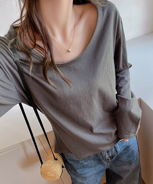 c.u.l(シーユーエル)の「シンプル ロンティー クルーネック インナーカットソー culw870(Tシャツ/カットソー・レディース・ブラック/ネイビー/ホワイト/ライトベージュ/グレー系その他・S/M)」の3枚目の写真