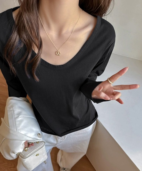 c.u.l(シーユーエル)の「シンプル ロンティー クルーネック インナーカットソー culw870(Tシャツ/カットソー・レディース・ブラック/ネイビー/ホワイト/ライトベージュ/グレー系その他・S/M)」の13枚目の写真