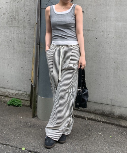 link lot(リンクロット)の「シアサッカーストライプタックイージーパンツ(その他パンツ・メンズ・ネイビー/ベージュ/ブラック・F)」の19枚目の写真