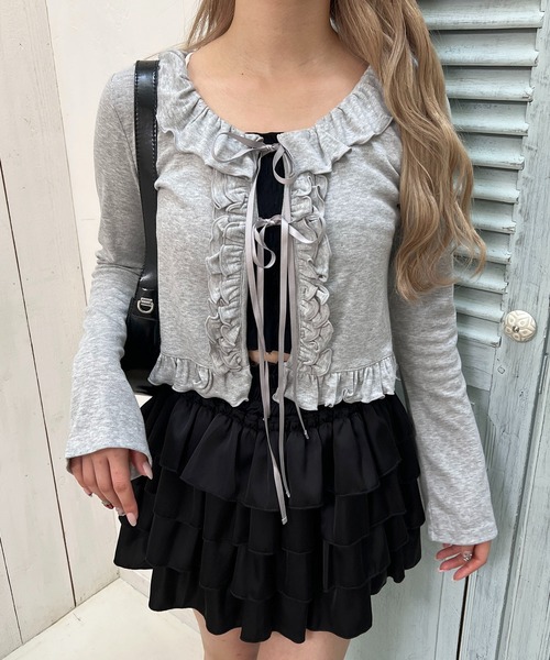 PHILLY（フィリー）の「針抜きフリルカーディガン（カーディガン/ボレロ・レディース・ホワイト/グレー・FREE）」の5枚目の写真