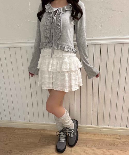 PHILLY（フィリー）の「針抜きフリルカーディガン（カーディガン/ボレロ・レディース・ホワイト/グレー・FREE）」の3枚目の写真