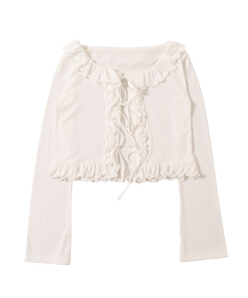 PHILLY（フィリー）の「針抜きフリルカーディガン（カーディガン/ボレロ・レディース・ホワイト/グレー・FREE）」の11枚目の写真