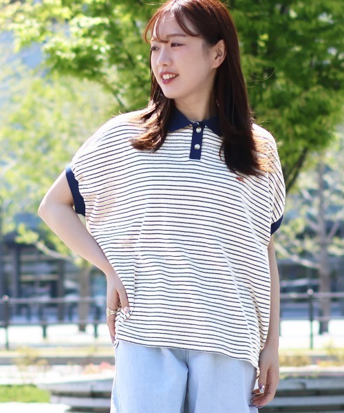 KRIFF MAYER Lady's Collection(クリフメイヤーレディースコレクション)の「ドルマンボーダーポロ(ポロシャツ・レディース・ベージュ/ホワイト系その他/ブラック/オフホワイト・MEDIUM/LARGE)」の9枚目の写真