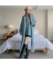 [SET] Glass Boucle V-neck Wool Cardigan+Muffler