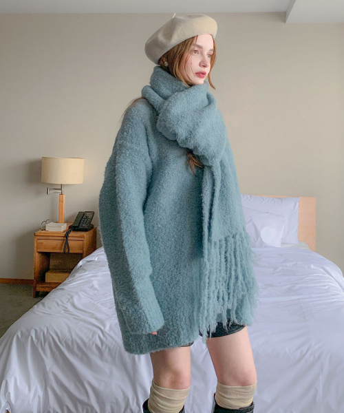 VASCARA（バスカラ）の「[SET] Glass Boucle V-neck Wool Cardigan+Muffler（カーディガン/ボレロ・レディース・ブルー・FREE）」の2枚目の写真
