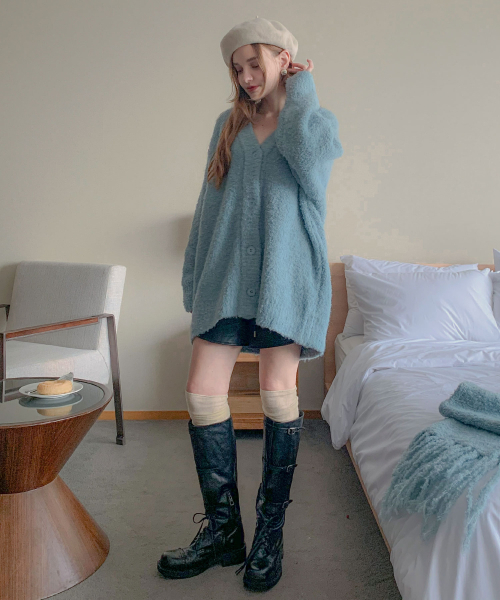 VASCARA（バスカラ）の「[SET] Glass Boucle V-neck Wool Cardigan+Muffler（カーディガン/ボレロ・レディース・ブルー・FREE）」の3枚目の写真