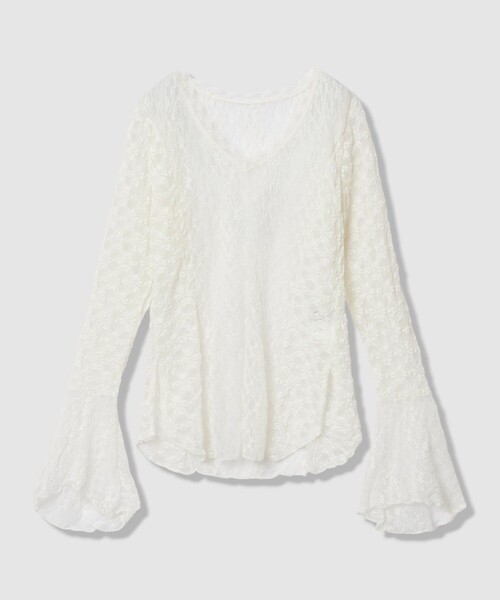 LOULOU WILLOUGHBY(ルルウィルビー)の「【LOULOU WILLOUGHBY】ベルスリーブレースプルオーバー(Tシャツ/カットソー・レディース・ブラック/オフホワイト・2)」の7枚目の写真
