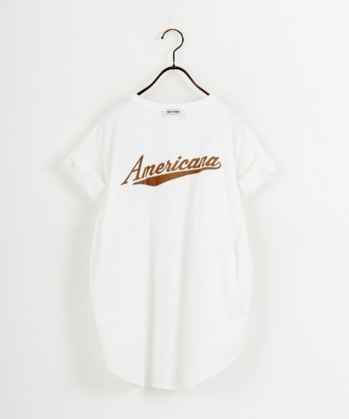AMERICANA（アメリカーナ）の「【WEB先行予約】[Americana/アメリカーナ] 別注 Americana バックロゴ ラウンドヘムプリントTシャツ（Tシャツ/カットソー・レディース・ブラウン/ホワイト/スミクロ・ONE SIZE）」の22枚目の写真