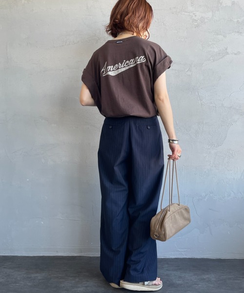 AMERICANA（アメリカーナ）の「【WEB先行予約】[Americana/アメリカーナ] 別注 Americana バックロゴ ラウンドヘムプリントTシャツ（Tシャツ/カットソー・レディース・ブラウン/ホワイト/スミクロ・ONE SIZE）」の12枚目の写真