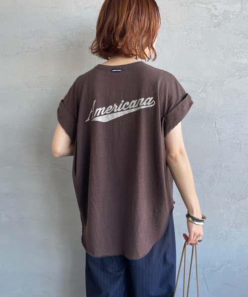 AMERICANA（アメリカーナ）の「【WEB先行予約】[Americana/アメリカーナ] 別注 Americana バックロゴ ラウンドヘムプリントTシャツ（Tシャツ/カットソー・レディース・ブラウン/ホワイト/スミクロ・ONE SIZE）」の15枚目の写真